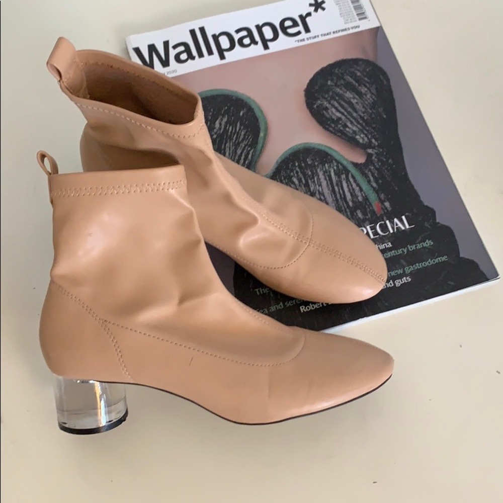 Zara patent booties with clear heel